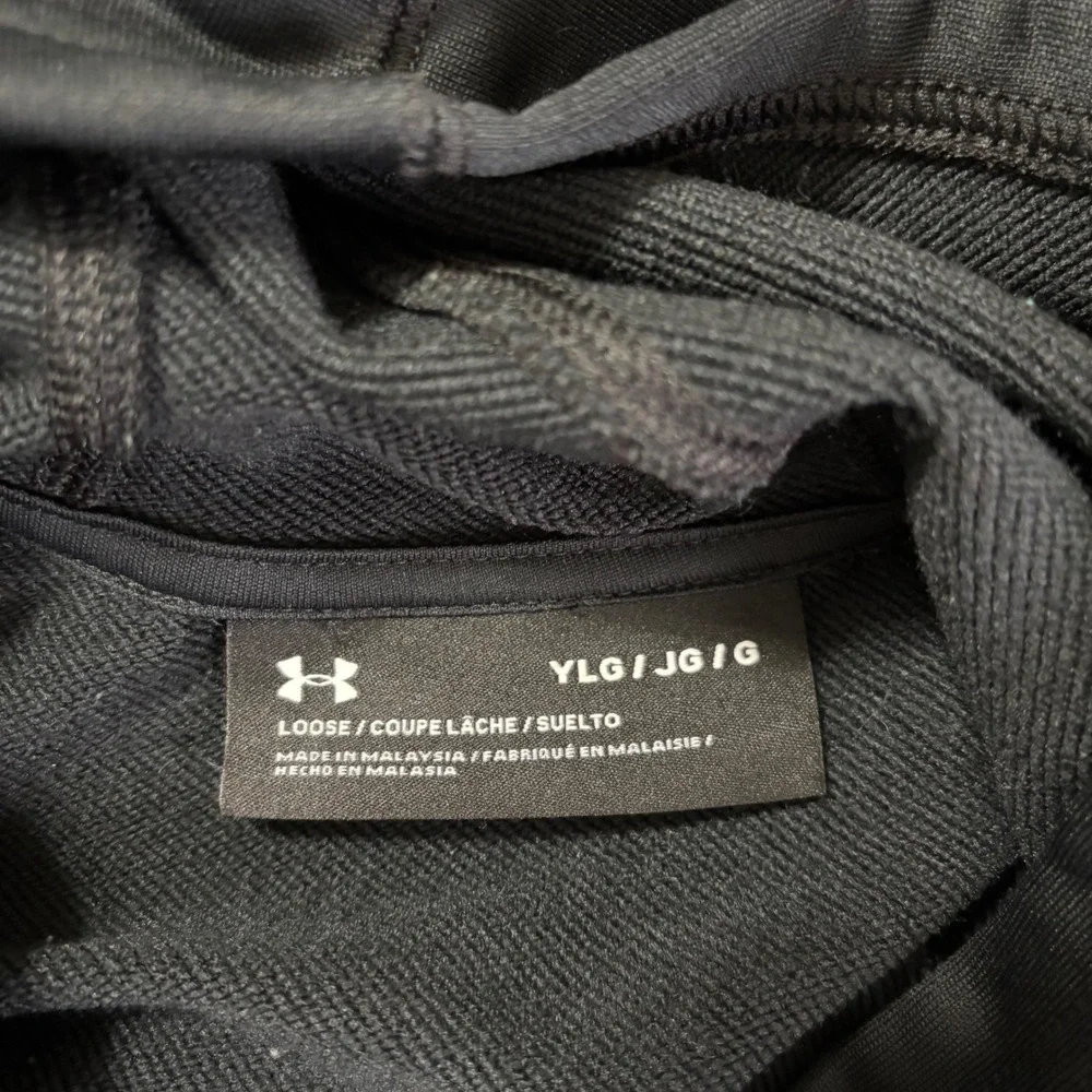 Under‎ Armour Boys Youth Large Black Gray Performance Fleece Hoodie Sweatshirt